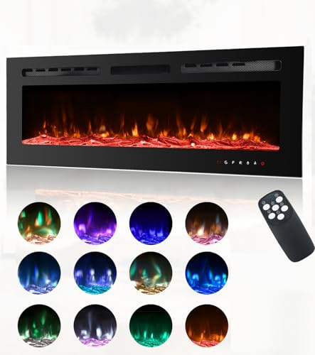 MachenFlame Spessa parete a basso rumore montato riscaldamento soggiorno indipendente con 12 colori fiamma LED,unità di regolazione remota,riscaldatori per uso interno grand espazio. (127CM)