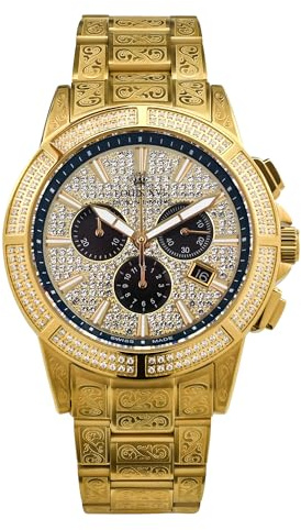 LOUIS XVI Majesté Iced Out 1126 - Ø 43 mm - Herren Uhr - Wasserdicht - Mit Saphirglas - Armband Gold - Zifferblatt CZ-Diamanten - Schweizer Quarzwerk