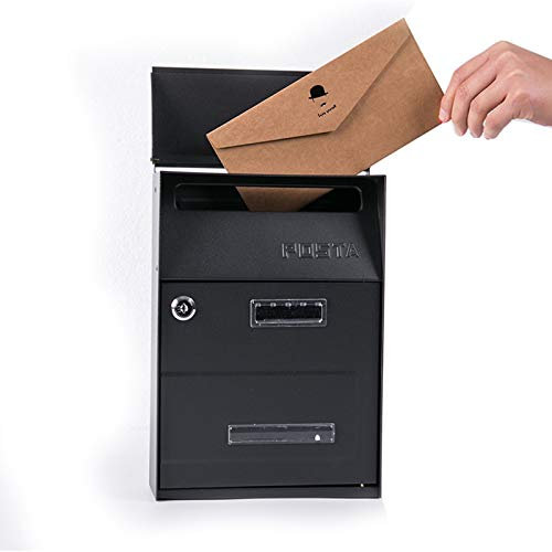 Black Classic Wall-mount Mailbox Post Box with Double Delivery Port Design, Sturdy Metal Letter Box for Newspapers Bills Magazines