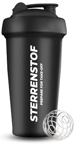 Sterrenstof Protein Shaker Bottle 700ml - Black Gym Water Bottle for Protein Shakes - BPA-Free Sport Bottle with Stainless Steel Mixing Ball - Shaker for Protein Shakes, Gym Bottle for Men & Women