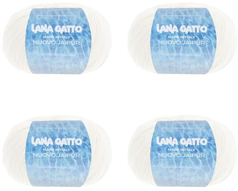 Cotton Yarns for Knitting and Crochet, Nuovo Jaipur line by Lana Gatto, 4 Pieces 400m, 200g Cotton (White - 6536, 4)
