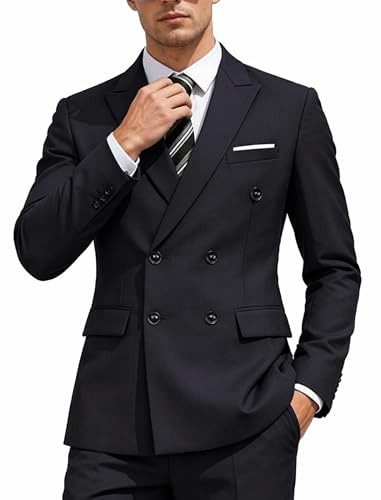 COOFANDY Men's 2 Piece Double Breasted Suits Slim Fit Tuxedo Jacket and Dress Pants Set for Wedding Business Prom Black