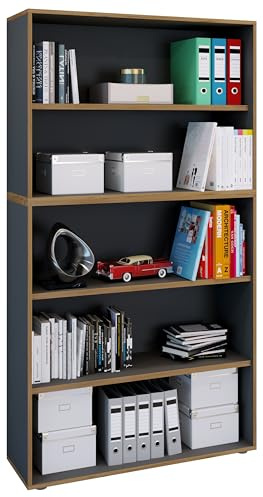 VCM Holzregal stehend | platzsparender Aktenschrank | Maße ca. B. 100 x H. 183 x T. 33 cm | Elegantes Regal | Büroregal – Salia 5fach B. 100 cm