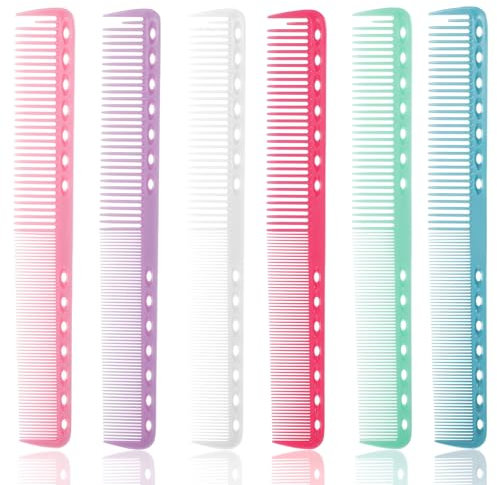 6PCS Cutting Comb 18cm Carbon Barber Comb Styling Anti Static and Heat Resistant Fine Tooth Hair Comb All Purpose Professional Clipper Combs for Man Woman, Hairdressing Comb Pack for Salon and Home