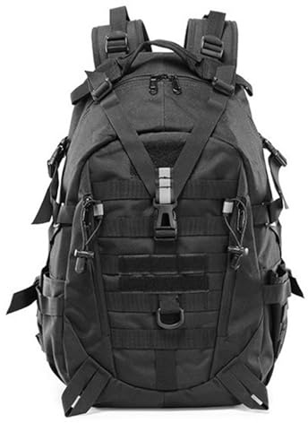 CINGHI LUSSO Zaino Tattico Militare 35 Litri Zaino Uomo da Trekking Impermeabile Molle Backpack con Striscia Riflettente per Viaggio, Campeggio, Pesca (Nero)