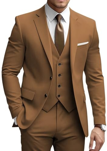 SUZHIMO Mens Suits Slim Fit 3 Piece Suits for Men Formal Business Wedding Suits Prom Tuxedo Dinner Party Brown