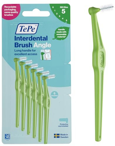TePe Angle Interdentalbürste, Grün, 0,8 mm/ISO 5, 6 Stk., Zahnwischenraumreinigung, Plaque-Entferner für große Zahnlücken