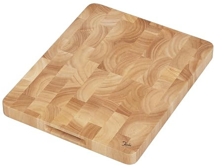 Tala End Grain Rectangular Chopping Board with Integrated Handles, Premium Food Grade Hevea Wood, Ideal for Chopping, Slicing, Preparation and Serving All Foods, Measures 37x30x3cm