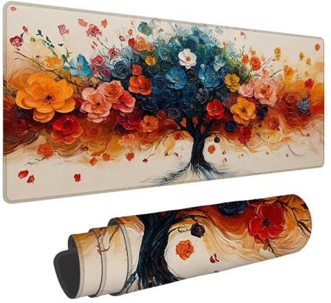 Tapis de Souris Abstrait Tapis de Souris XXL Arbre 1500x800x4mm Tapis Souris Gamer, sous Main Bureau Ordinateur Portable, Mouse Pad Bords Cousus Caoutchouc Antidérapante, pour Souris et Clavier A-280
