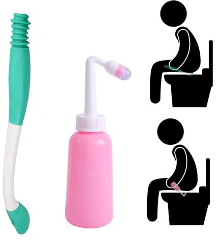 SEABABOO Herramientas De Ayuda Para El Inodoro 2 Piezas Ayuda Para El Inodoro Ayuda Para El Inodoro Para Limpiar Y Limpiar Ayudas De Inodoro para Discapacitados Y Ancianos (Rosa, 350ML)