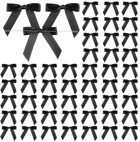 50 Stück Schwarz Schleifen, 7cm Klein Geschenkschleife Satinschleifen Deko, Tortendeko Schleife zum Basteln, Satinband für Geschenkverpackung DIY Taufe Hochzeit (Schwarz)