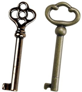 2 Pcs Hollow Barrel Skeleton Keys Antique Metal Skeleton Keys Old Style Cabinet Lock Key Vintage Furniture Skeleton Key for Cupboard