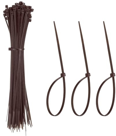 YELARXI Fascette fermacavi in plastica, autobloccanti, 20 cm, adatte per casa, giardino, ufficio, officina e viaggi, confezione da 100, marroni