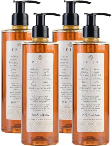 thehotelery.de Prija Flüssigseife mit Ginseng 4x 380ml Flaschen, vitalisierend Seife, Wellness Spa Hotel Italien Luxus Hotelkosmetik italienische Handseife