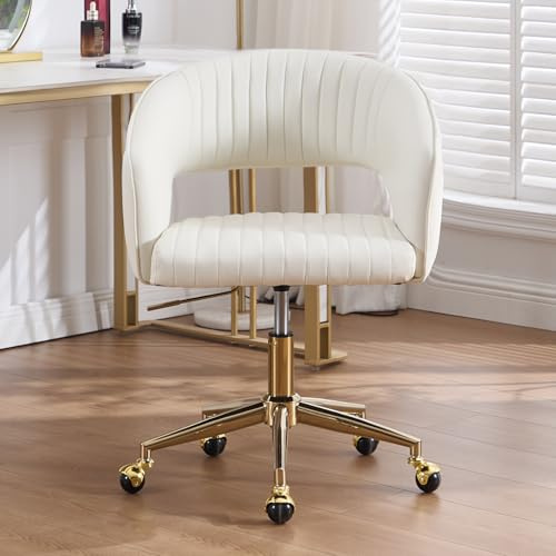 chairus Bürostuhl PU-Kunstleder Verstellbar Drehbar OffeneRückenlehne Beige | PU-Kunstleder-Bezug, höhenverstellbar, Sitzneigung einstellbar, 360°drehbar, offene Rückenlehne, für Büro, Schminktisch