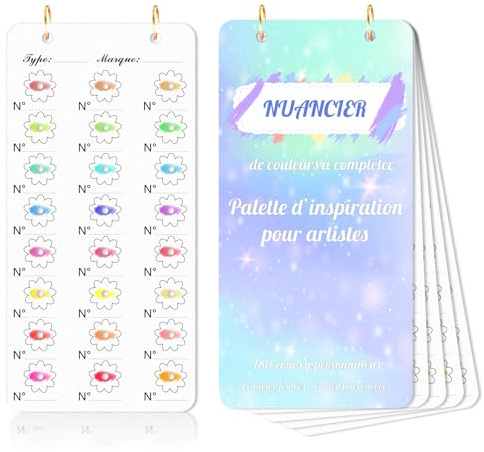 Nuancier à Colorier Avec Trou 20 Feuilles 18x9cm Nuancier Coloriage 300g/㎡Anneau Doré Impression UnilatéRale Convient Aux Feutres Crayons De Couleur Marqueurs Aquarelles