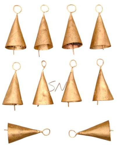 Set of 10 Handmade Tin Cone Bells – 2 Inch | Vintage Rustic Bells for Christmas Tree, DIY Wreaths, Boho Décor, Garland Craft & Holiday Decoration