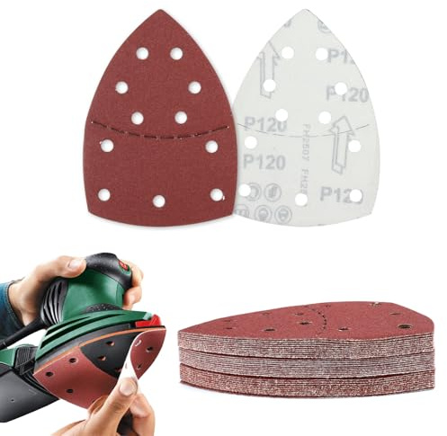 Lot de 30 feuilles abrasives triangulaires - Papier abrasif - 11 trous - Pour ponceuse triangulaire - Grain 120