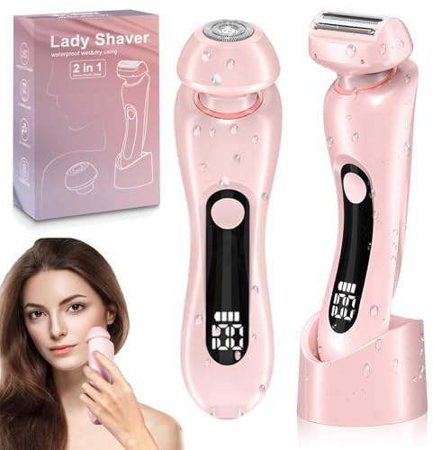 Máquina de Afeitar Eléctrica para Mujer - Depiladora 2 en 1 Profesional Impermeable IPX7, Recortadora Íntima para Bikini, Axilas y Cara, Afeitadora Portátil con Flotador (rosa)