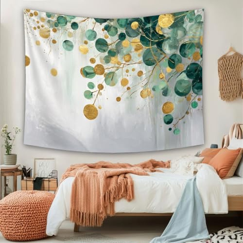 SKOEUI Wandteppich Wandteppiche Wandtuch Tapestry Wandbehang 150x130 cm | Abstrakt Blätter Modern Gold Sommer für Wohnzimmer Schlafzimmer Wohnheim Wanddeko