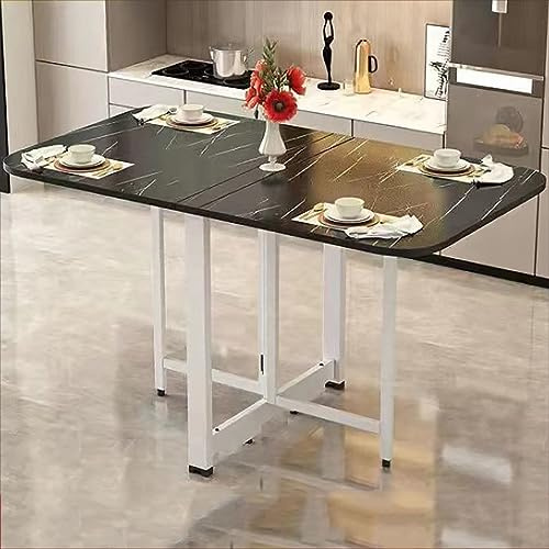 Tavolo da pranzo pieghevole rettangolare scandinavo in legno bianco, allungabile, 120 cm x 70 cm x 75 cm, 6 posti a sedere, design resistente all'usura, per interni ed esterni, include 2 foglie