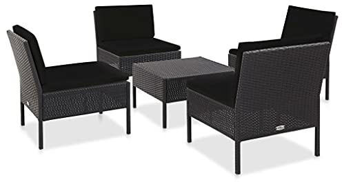Teenpull 5-TLG. Garten-Sofagarnitur, Poly Rattan Schwarz, Loungemöbel Set mit Kissen, Outdoor Patio Möbel für Balkon, Terrasse, wetterfestes Lounge-Set
