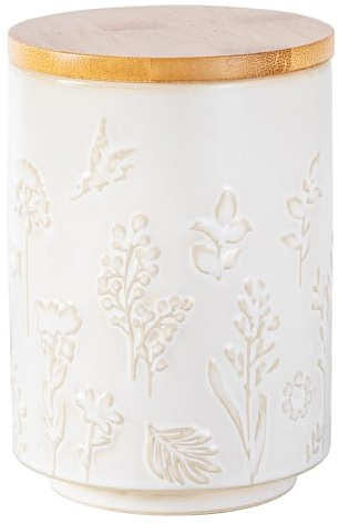 TEATALK Ceramic Canister with Airtight Lid, Cookie & Coffee Canister for Countertop, Food Storage Jar for Sugar, Tea, Matcha, Candy, Coffee Bean Container - 30 Fl Oz, Flower Butterfly