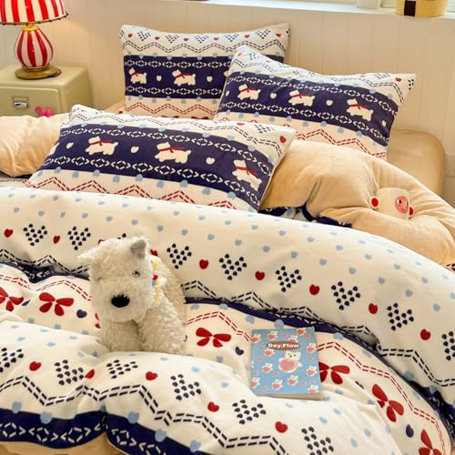 Freyamy Winter Bettwäsche 135x200 Herz Flanell Flauschige Winterbettwäsche | Plüsch Bettwäsche Fleece,Samt Biber Bettwäsche Warme, 2teilig, ÖKO-TEX Bettbezug mit Reißverschluss und 1 Kissenbezug 80x80cm