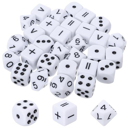 XLIUAX 30 dadi matematici, 10 cubi a punto, 10 dadi operativi e 10 cubi a dieci spigoli, set da 15 mm, per giochi di dadi, feste