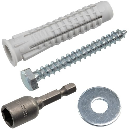 AERZETIX - Kit di 10 tasselli con collarino Ø10x50 mm in nylon + 10 viti tirafondo Ø6x50mm + 10 rondelle larghe per bullone M6 + 1 bussola di avvitamento esagonale 1/4 SW10