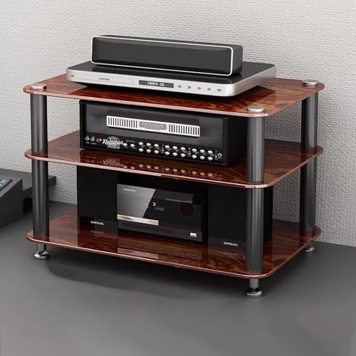 Mobile Stereo Rack HiFi, Mobile Porta Giradischi in Vetro con Ripiani, Mobile Angolare per Impianto Stereo, Centro di Intrattenimento con Ripiani(Brown,Third floor)