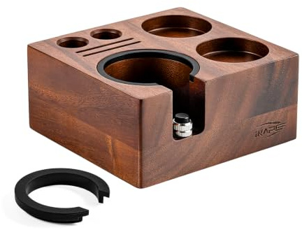 IKAPE 51/54/58mm Espresso Tamper Holder, Wooden Coffee Station Base, Natural Walnut Tamp Stand Fit for 51/54/58 mm Espresso Accessories - Can Adjustable Portafilters Stand Height (7 IN One)