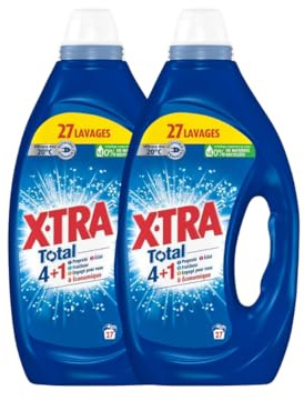 Xtra Total – Lessive Liquide 4+1 Propreté, Éclat & Fraîcheur – Économique, Efficace dès 20°C – Une Seule Lessive pour Tout le Linge – Lot de 2 x 27 Lavages