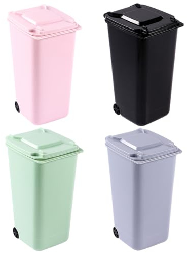 SUPVOX Set da 4 Mini Cestini da Tavolo in Plastica Resistente, Contenitori per Rifiuti Domestici e Pattumiere da Cucina Multifunzionali per Ufficio, Camera e Auto, Design Colore Casuale