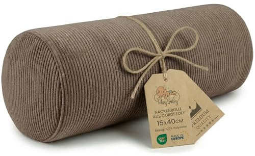 Totsy Baby Nackenrolle mit Bezug Yoga Bolster Knierolle Lagerungsrolle 40x15 cm - Nackenkissen Kissenrolle Yogabolster Kniekissen Zierkissen und kleines Kissen Lange Rolle Oeko-Tex Braun Cordstoff