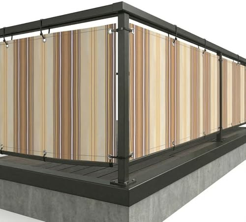 ESTO Telo Frangivisto Balcone 75x500 cm - Protezione Privacy e Antisguardo in HDPE Resistente - Copri Ringhiera Impermeabile, Antivento e Protezione UV (75 x 500 cm, Beige Rigato)