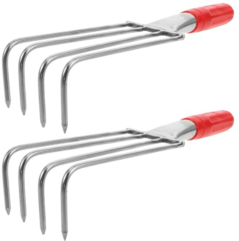 GAROZATION Rastrello per Vongole in Acciaio Inox 2 Pezzi 32 Cm a 4 Denti, Strumento Portatile per Raccolta Molluschi da Spiaggia, Rastrello Manuale per Cannolicchi e Ostriche Adatto a