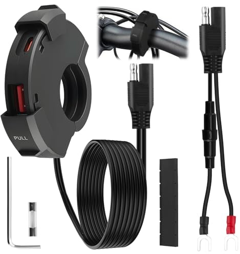 Cargador USB Moto 48W para 12V 24V ATVs Tricycles Motorcycles | 18W QC3.0 30W PD Type C Toma de Cargadors, IP65 Impermeable Carga Rápida con 10A Fusible Compatible con Teléfono/GPS/Cámara