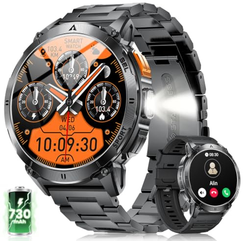 LIGE Smart Watch for Men with 730mAh Battery, 1.62 AMOLED HD Touch Screen, Military Smartwatch with LED Light, Sleep Monitor, IP68/3ATM Waterproof, 110+ Sports Modes, Android/iOS Compatible Black