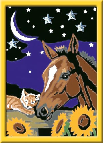 Ravensburger CreArt 27838 - Tiefe Freundschaft - Malen nach Zahlen Pferd und Katze ab 7 Jahre, Malset mit Rahmen, Pinsel und Acrylfarben, Geschenk für Mädchen und Jungen, mit Glitzer