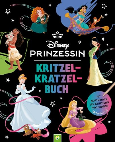 Disney Prinzessin Kritzel-Kratzel-Buch: 17 wunderschöne Kratzmotive. Mit praktischem Bambus-Stick. Für Kinder ab 5 Jahren.