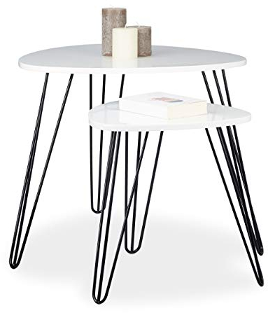 Relaxdays Beistelltisch Weiss 2er Set, eckiger Dreibeiner, Holz Sofatisch für Wohnzimmer, HxD: 52 x 60 cm, glänzend Weiß