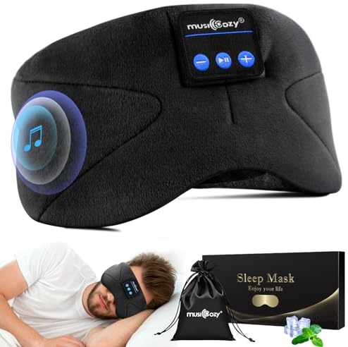 Musicozy Sleep Mask Headphones Bluetooth Sleep Mask,Soft Eye Mask Headphones for Sleeping/Relaxation -100% Blackout Sleep Masks with Headphones for Travel/Meditation/Yoga,Unisex Gifts