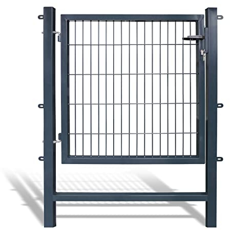 Gartentor Easy (Besonderheit : kein ausrichten der Pfosten notwendig durch Querverbindung !), BxH 1 x 1 m, anthrazit - Tor für Doppelstabmattenzaun - komplett mit Pfosten, Montagematerial & Schloss
