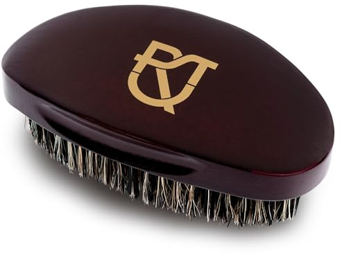 Roman-T Premium Medium Hard 360 Wave Brush - Reinforced Nylon and Boar Bristle Wave Brush with Contoured Wood Base - Includes Handsome Presentation Storage Box