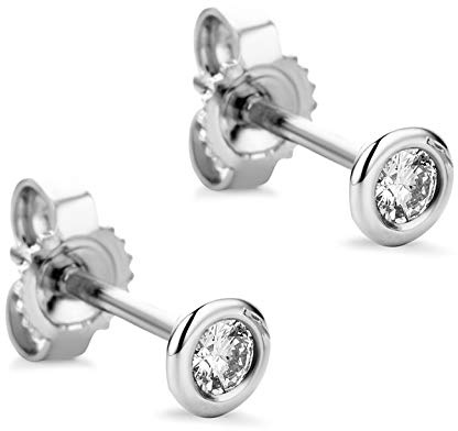 Orovi Damen Ohrringe mit Diamanten Weißgold/Gelbgold Solitär Ohrstecker 8 Karat (333) Gold und Diamant Brillanten 0.10 Ct