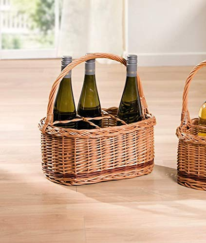 Dekoleidenschaft Flaschenkorb Rustico aus Weide für 6 Flaschen, Flaschenträger, Getränketräger, Getränkekorb