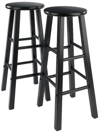 Winsome Element 2-Piece Counter Stool Set, 29 in Black, Classic Backless Bar Chairs for Kitchen & Dining Room Seating, Timeless Essential Furniture for Home, Dorm, Apartments