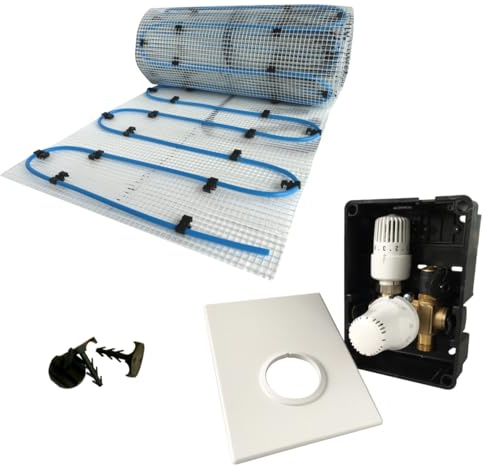 Dünnbett Warmwasser Fußbodenheizung HoWaTech Komplett Set 2,5-10m² Einrohr Heizmatte und Regelbox TH-RTL, Heizfläche:5.00m²