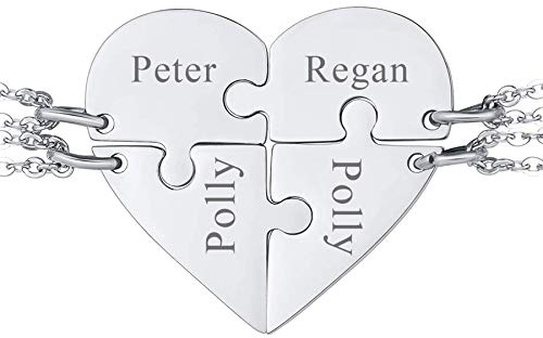 JewelryWe Schmuck 2 Freundschaftsketten mit kostenloser Gravur, Edelstahl Herz Partner-Anhänger Halskette mit Gravur Love You Baum des Lebens, Paar Anhänger Kette für Damen Herren